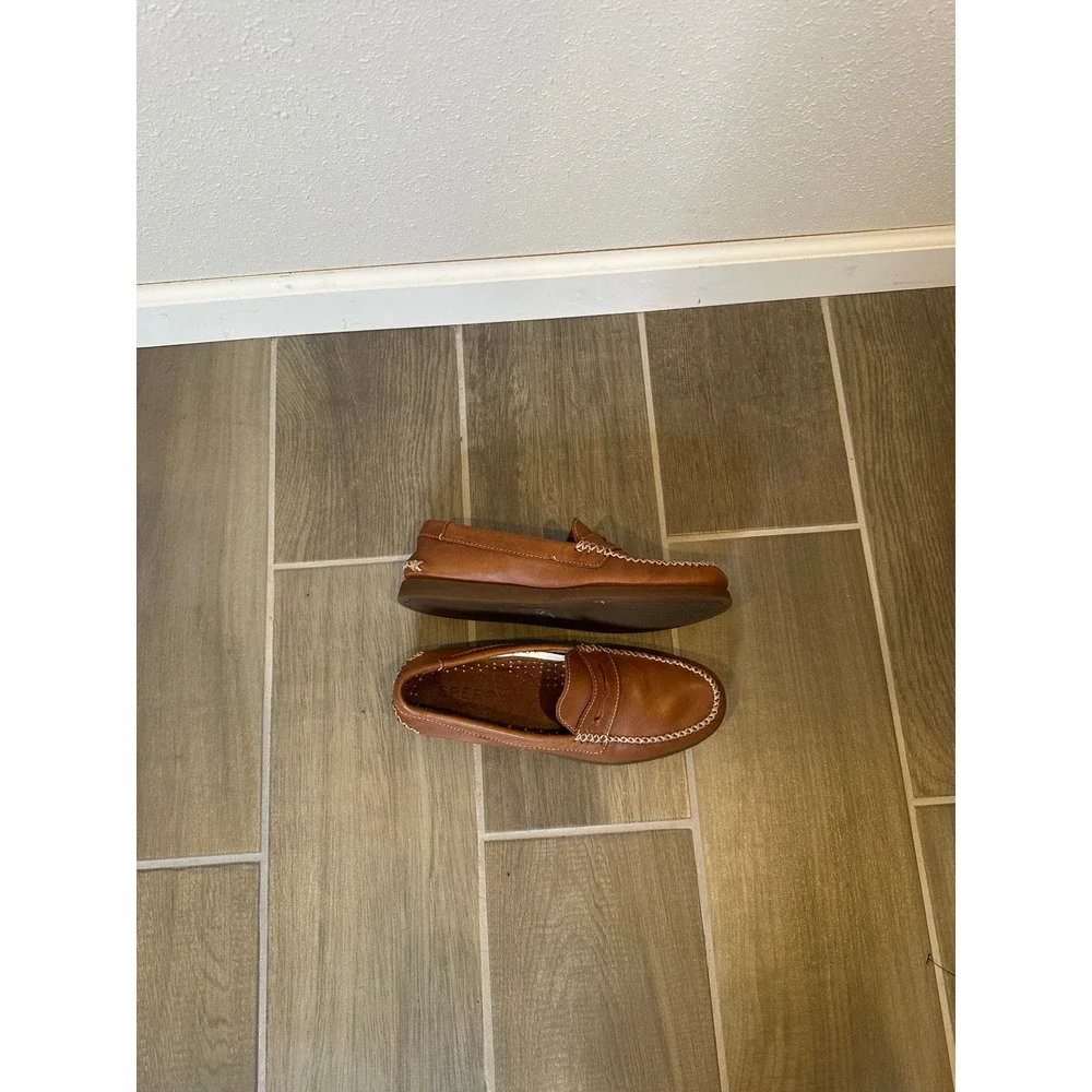 Sperry Mens Tan Leather Penny Loafers Whipstitch Moc Toe STS14032 Size 8.5 M